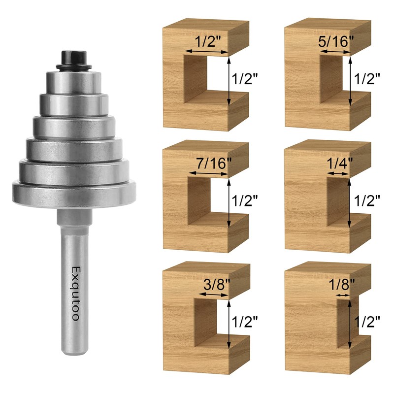 Exqutoo 1/4 Inch Shank Rabbet Router Bit Set with 6