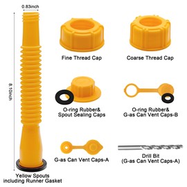 Xxzhiho Can Spout Replacement Kit,Can Nozzle Replacement Kit for 1/2/5/10 Gal,Can Spouts for Old Style Tanks Easy to Install,with Screw Collar Caps, Spout Cover, Base Cap, Drill Bit(19) | Xxzhiho