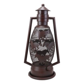 Ebros 15" Tall Old Fashioned Rustic Country Western Electric Metal Lantern Nightstand Lamp Light Or Wall Shadow Caster for Home Patio Poolside Garden Decorative (Galloping Horses)