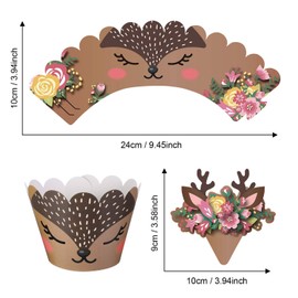 Blulu 60 Pieces Woodland Baby Shower Cupcake Wrappers and Toppers Woodland Deer Cupcake Liners Woodland Animal Wild One Birthday Party Decorations Woodland Creature Supplies
