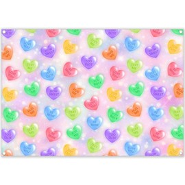 Yriujul 7x5ft Fabric Romance Day Sweet Heart Photography Backdrop Conversation Hearts Candy Sayings Signs Background Anniversary Photo Tapestry Booth Props