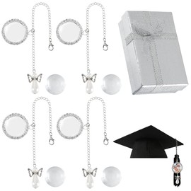 SOFPLATE 4Pcs 2025 Years Graduation Caps Photo Charm Antique Silver Grad Caps Tassel Charm Angel Wing Pendant with Glass Cabochons Graduation Capss Memorial Decoration for Ceremony DIY College Gifts