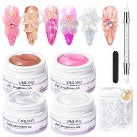 SAVILAND Solid Builder Nail Gel Set: Non-Sticky 4 Color Clear Nude White Pink 3D Nail Gels for Extension Reinforcement Long-lasting Sculpting Gel for Nails Art Starter Kit DIY Home