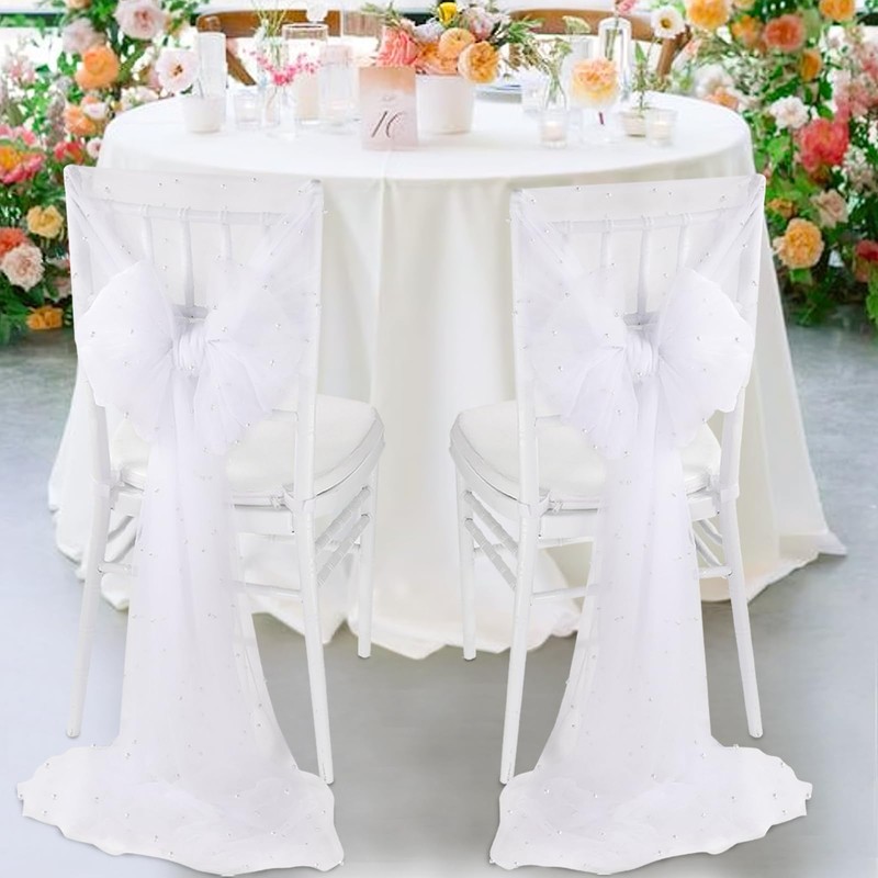 White Tulle Fabric 4 Yards Pearl Beaded Tulle by The