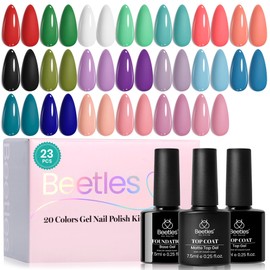 Beetles Gel Nail Polish Set - 23pcs Gel Polish Set Summer Colors, 20 Colors Pink Green Blue Uv Gel Polish with Base Top Coat, All Season Manicure Tools for Beginners Nail Art Home
