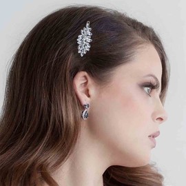 Allereya Rhinestone Leaf Hair Clip Hair Clip Crystal Wedding Hair Pins Hair Clip Silver CZ Bling Bridal Headpiece Decorative Head Clip Headpiece Hair Accessories for Women and Girls (Silver)