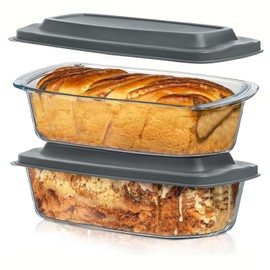 Razab LARGE 7.6 Cups/1800 ML/1.9 Qt Glass Loaf Pan with Lids (Set of 2) - Meatloaf Pan BPA free Airtight Lids Grip Handle Easy Carry, Microwave and Oven Safe - Loaf Pans For Baking Bread, Cakes