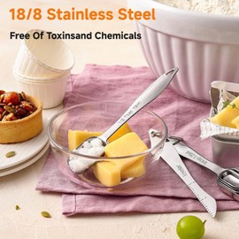 18/8 Heavy Duty Stainless Steel Metal Measuring Spoons Set for Dry or Liquid, Fits in Spice Jar, for Kitchen Baking Cooking, Set of 8 Including Leveler