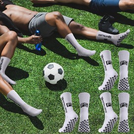 Utensilsto 3 paia di calzini da calcio 35-39 40-44 45-49 Calzini da calcio antiscivolo Grip Calzini da calcio traspiranti e antiscivolo Calzini sportivi da calcio per uomo donna e bambini, bianco, 35