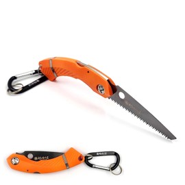 Village Blacksmith Folding Pocket Saw with Aluminum Carabiner Made in Japan (ORANGE) Ideal for Camping, Outdoors, and Wood