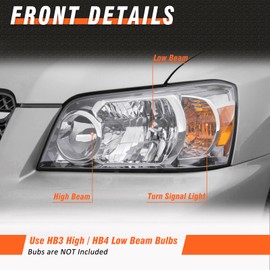 AXLAHA Headlight Assembly for 2004 2005 2006 2007 Toyota Highlander Headlight Sport Utility Headlight Amber Reflector to Change Passenger and Driver Side