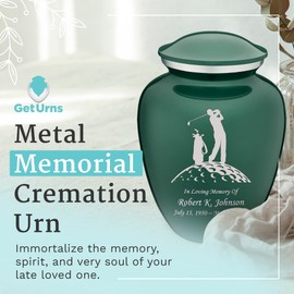 GetUrns - Embrace Golf Urns for Human Ashes, Cremation Urns for Adult Ashes Men & Women, Cremation Urn for Home, Vault, or Niche, 200 cu. in., Custom Single Engraving, Green