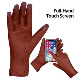 MGGMOKAY Women's Cashmere Lined Leather Gloves, Reddish-brown (Thouchscreen)