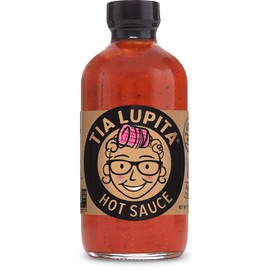 Tia Lupita Hot Sauce - 8oz Bottle - Made with Red Jalapeno Peppers, Flavorful Heat, Medium Spice, Smoky with hints of Sweetness, All Natural, Non GMO, Gluten Free, No Sugar, Low Sodium