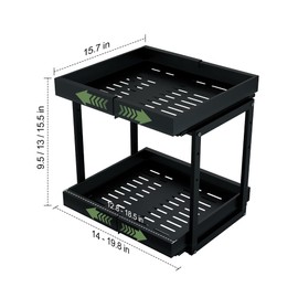2 Tier Pull Out Cabinet Organizer ,Adjustable Width & Height,Expandable Pull-Out Drawers For Cabinets, Slide Out Shelves for Kitchen Cabinets / Countertop / Pantry,Heavy-Duty & Easy to Install(Black)