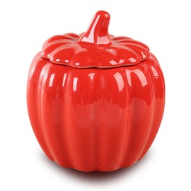 Recipiente de calabaza de cerámica, 3.8 x 4 pulgadas, recipiente de calabaza de Halloween, tazón pequeño de caramelo de otoño con tapa, tarro de comida de caramelo de calabaza y galletas, tarro de