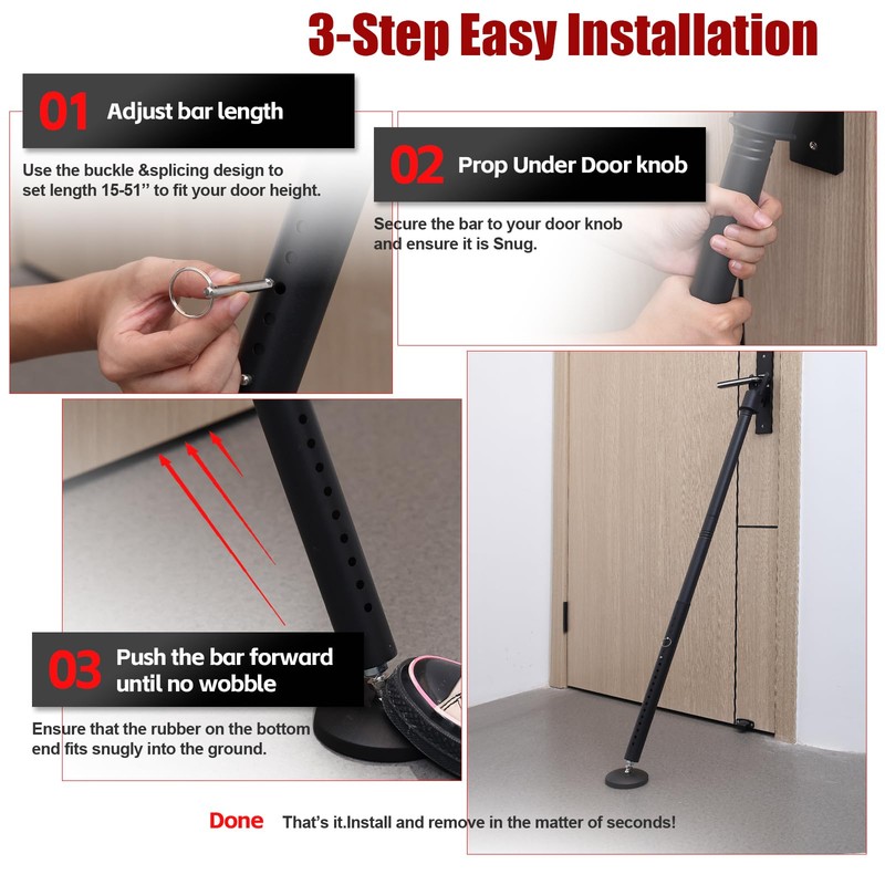 2 Pack Door Security Bar – Anti-Slip 600LB Heavy Duty