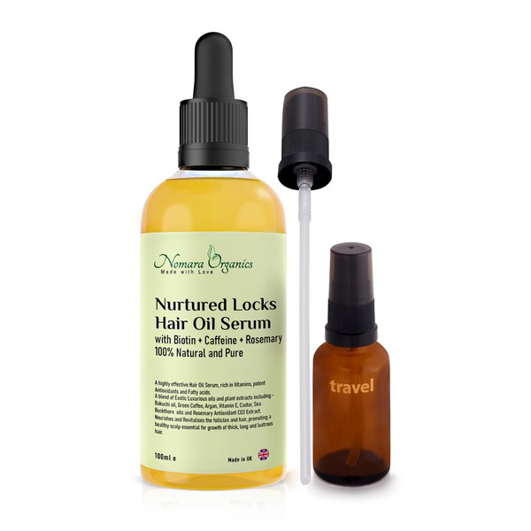 Nomara Organics Hair Growth Oil Serum with Caffeine, Biotin, Rosemary,