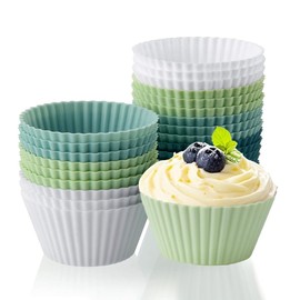 Muffinform Silikon, 24 Stück Muffinformen, Cupcake-Formen, Wiederverwendbare Backförmchen aus Silikon für Kuchen,Eincreme und Pudding 4.2 x 3.2 cm Morandi Farbe