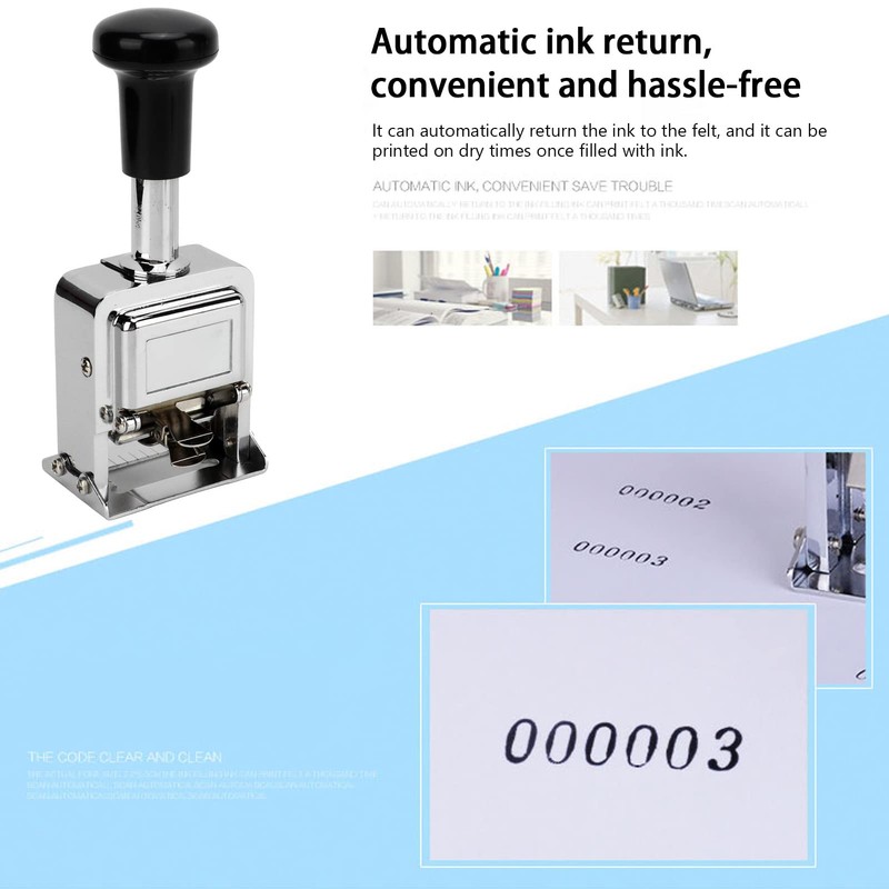 HEEPDD Portable 6 Digit Automatic Self Inking Numbering Stamp for
