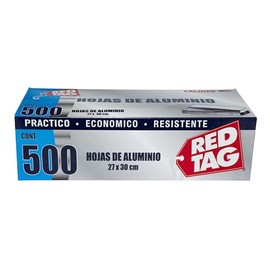 Red Tag hojas de papel aluminio precortadas 500 hojas de 27cm x 30cm