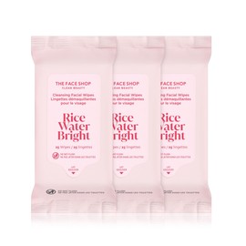 THE FACE SHOP x GLAMZILLA Rice Water Bright Cleansing Wipes On-the-Go Bundle for Face, Infused with Rice Water, Disposable Cleansing Facial Wipes, Vegan, Korean Skin Care