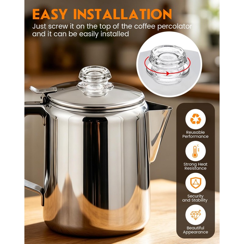 LRYYBTI Glass Coffee Percolator Top Replacement Knob, Clear, 2 Pack