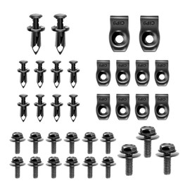 Flygun 35 PCS Car Engine Splash Shield Guard Bolts Clips, Metal Automotive Bumper Fastern Accessories, Universal U-Type Automotive Under Engine Bolt Replacements for Trucks SUVs Cars (Black)
