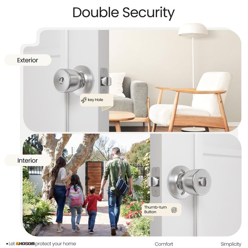 HOSOM Door Knob with Lock and Key, Keyed Entry Door