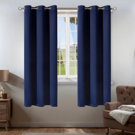Cortinas Blackout Para Recamara Cortas, Cortinas Para Ventanas 2 Paneles, 100% Poliéster, Oscurecedor y Reductor De Ruido, Ojal Plateado De 1,6'', Adecuado Para Salón, Dormitorio (Azul, 132x137cm)