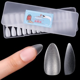 Missgooey Nail Tips, Sanded Nail Tips, Set of 300, 15 Sizes, Almond, Full Coverage, Plain Tips, Clear Tips, Practice, Commercial Use, Self Gel Nails