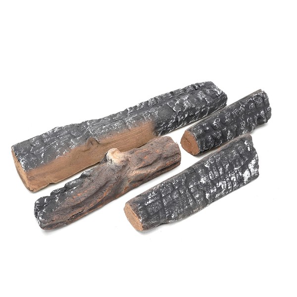 Skyflame Gas Fireplace Logs - 4 Small Pcs Ceramic Wood Logs and Accessories for All Types of Indoor Gas Inserts, Ventless & Vent Free, Propane, Gel, Ethanol, Electric or Outdoor Fireplaces & Fire Pits