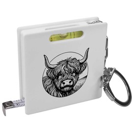 Azeeda 'Highland Cow Face' Keyring Tape Measure/Spirit Level Tool (KM00037887)