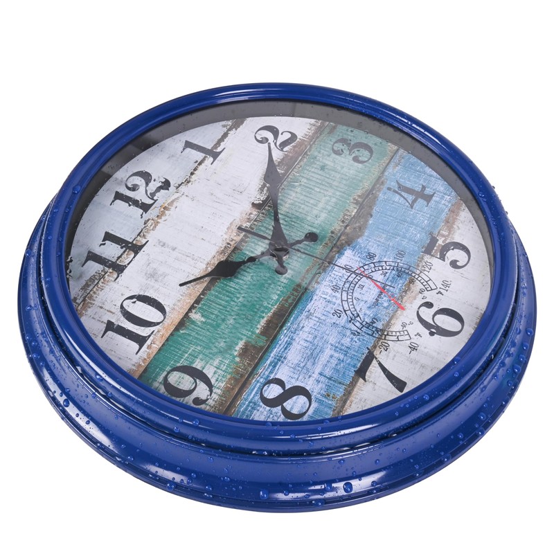 Large Outdoor Clock Waterproof with Thermometer Vintage Rustic Coastal Clock