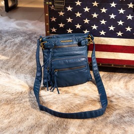 Montana West Crossbody Purse for Women Multi Pocket Bag Ultra Soft Washed Leather Ladies Shoulder Handbags,MWC-201BL