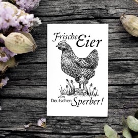 Dekolando Motif Stamp Fresh Eggs from German Sperber - Wooden Stamp Chicken Meadow - Imprint 48 x 68 mm