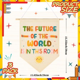 Tegeme 3 Pcs Classroom Decorations Classroom Banner Decor Back to School Banner Hanging Sign Colorful Wall Decorations Canvas Fabric Wall Hanging Party Supplies