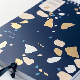 Busy B - Wall Calendar for Couples from January to December 2024 - Terrazzo - Year Planner for Two with Columns, Monthly Pockets and Stickers