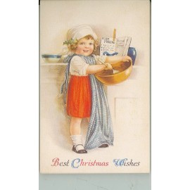 CHRISTMAS GREETING CHILD COOKING PLUM PUDDING REPRODUCTION (X-16*)