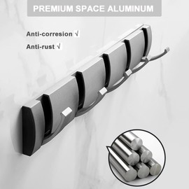 Coat Rack Wall Mounted with 3 Retractable Hooks, Heavy Duty Aluminum Coat Hook Towel Rack Coat Hanger for Coat Hat Towel Purse Robes Keys - Grey