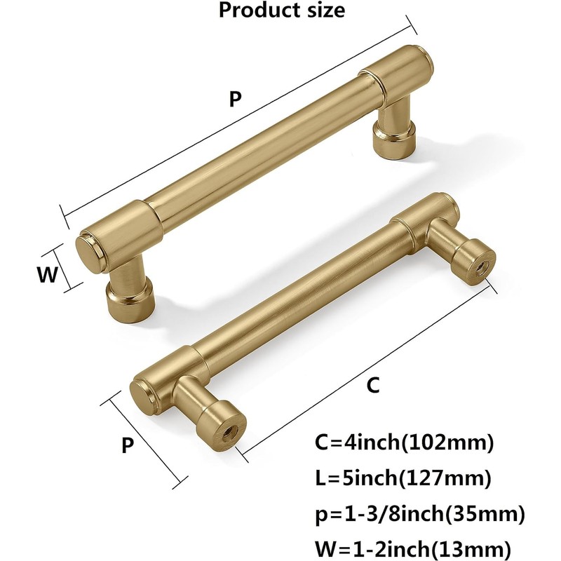 khtumeware 10 Pack Brushed Brass Cabinet Pulls 4 Inch(102MM) Hole