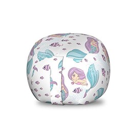 Ambesonne Mermaid Storage Toy Bag Chair, Underwater Fantasy Fish Girl Woman Swimming Exotic Fairytale Cartoon, Stuffed Animal Organizer Washable Bag for Kids, Small Size, Lilac Pale Blue and White
