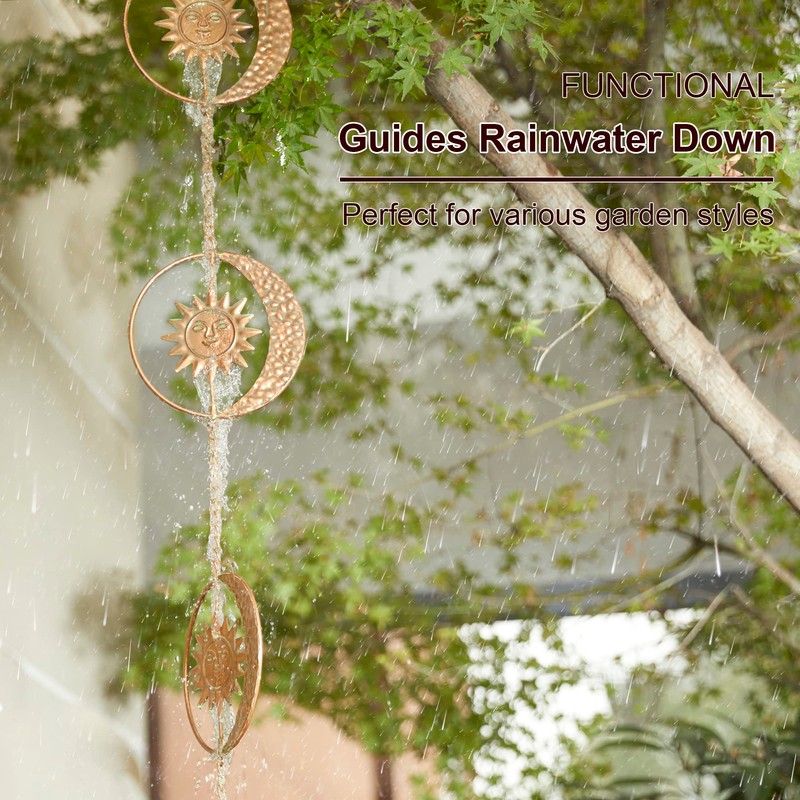 Glitzhome 8.5ft Rain Chain for Gutters 8-Piece Faux Copper Patina
