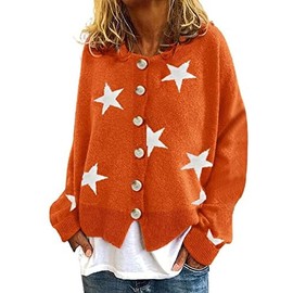 utcoco Women's Oversized Cropped Cardigan Sweaters Vintage Artistic Floral Print Cable Knit Sweater Outwear, Star Orange, XX-Large