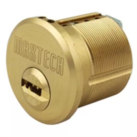 Maxtech Polished Brass 1" Mortise Cylinder With 2 Keys and Card 006 KEYWAY