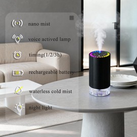 Waterless Essential Oil Car Diffuser with Color LED Voice Ambient Light,Mini and USB Cold Mist Aromatherapy Diffuser,Smart Control Sytem-60ml Capacity for Car,Travel,Home,Room,Office,Gift Ideal