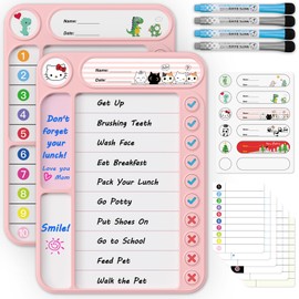 2 Pcs Magnetic Chore Chart for Kids, ADHD Task Tracker Easy-Check Routine Dry Erase Board, to-Do List Planning Tool with Stand for Fridge/Desk/Home/School, 12 Reusable Sheets, 4 Markers-Pink