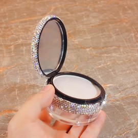 Bestbling Bling Rhinestone Refill Loose compact Powder Container - 20g Capacity, Elastic Mesh, No Powder Leakage, Includes Powder Puff, Versatile Cosmetic Storage, Powder Dispenser (Silver)