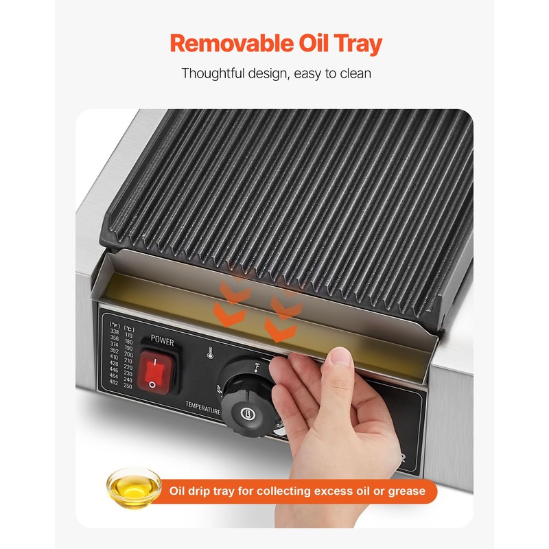 VEVOR Commercial Panini Grill, 1800W Electric Sandwich Panini Maker, Stainless