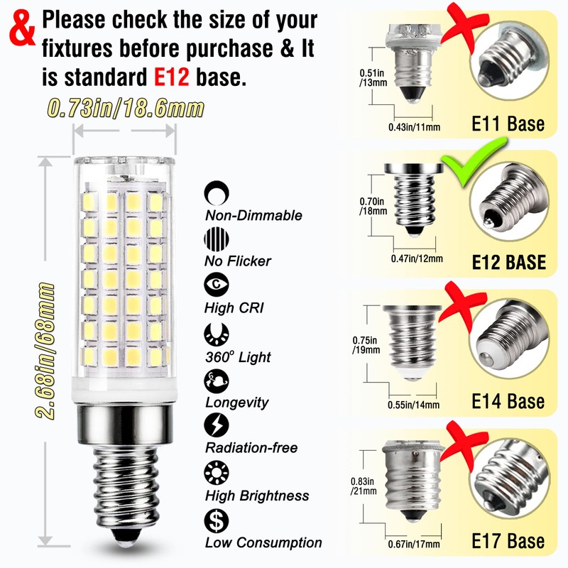 ALIDE E12 75 Watt Replacement LED Candelabra Bulbs C7,6000K Daylight